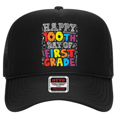 100 Days of School Design 100th Day of 1st Grade Teacher High Crown Mesh Back Trucker Hat