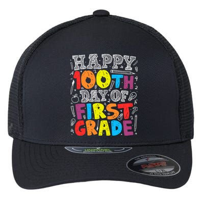 100 Days of School Design 100th Day of 1st Grade Teacher Flexfit Unipanel Trucker Cap