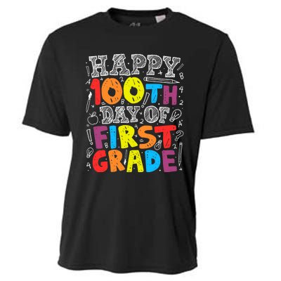 100 Days of School Design 100th Day of 1st Grade Teacher Cooling Performance Crew T-Shirt