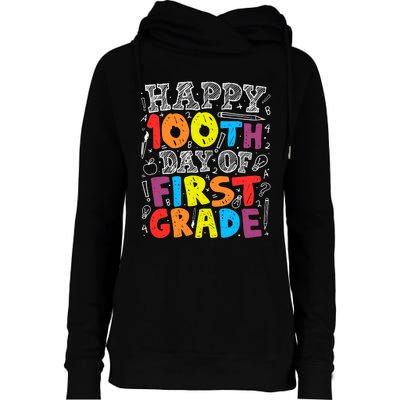 100 Days of School Design 100th Day of 1st Grade Teacher Womens Funnel Neck Pullover Hood