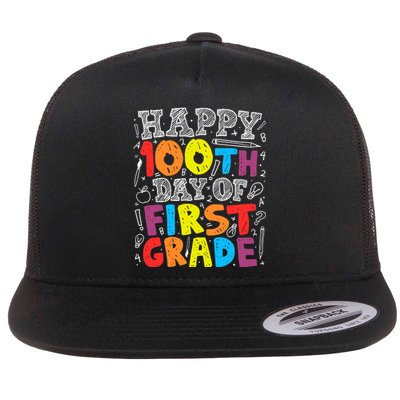 100 Days of School Design 100th Day of 1st Grade Teacher Flat Bill Trucker Hat