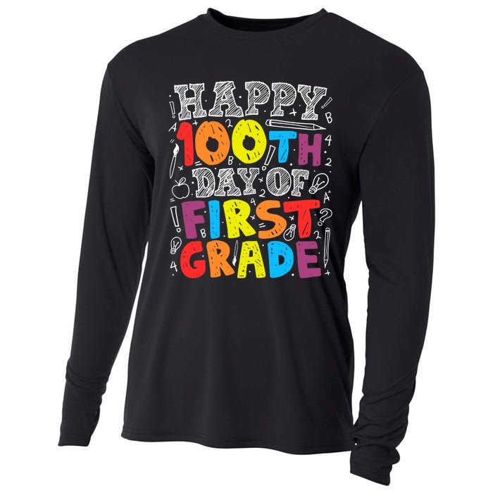 100 Days of School Design 100th Day of 1st Grade Teacher Cooling Performance Long Sleeve Crew