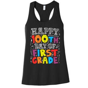 100 Days of School Design 100th Day of 1st Grade Teacher Women's Racerback Tank