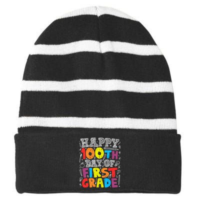 100 Days of School Design 100th Day of 1st Grade Teacher Striped Beanie with Solid Band