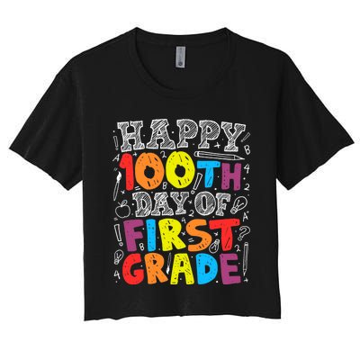 100 Days of School Design 100th Day of 1st Grade Teacher Women's Crop Top Tee