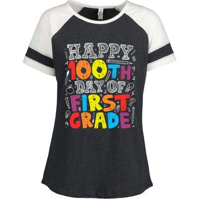 100 Days of School Design 100th Day of 1st Grade Teacher Enza Ladies Jersey Colorblock Tee