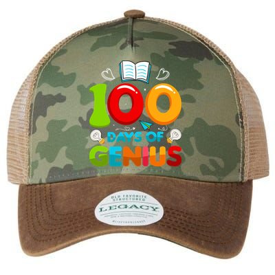 100 Days Of Genius Funny 100th Days Of School Legacy Tie Dye Trucker Hat