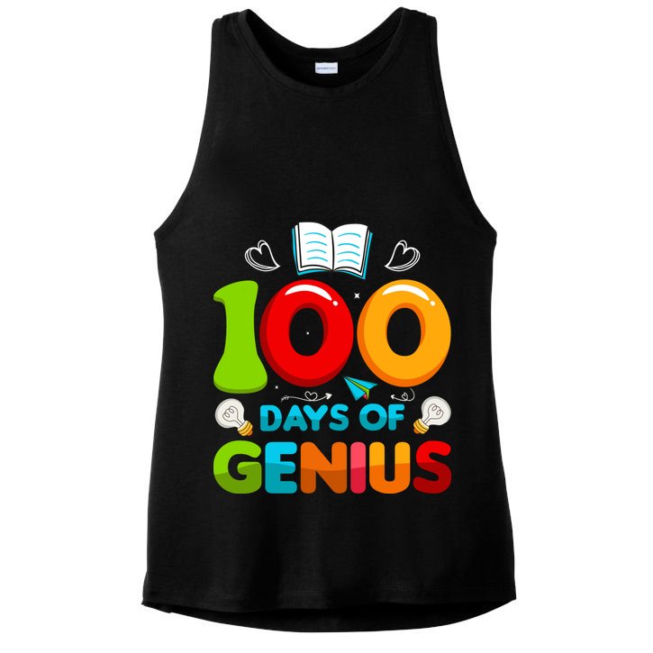 100 Days Of Genius Funny 100th Days Of School Ladies PosiCharge Tri-Blend Wicking Tank
