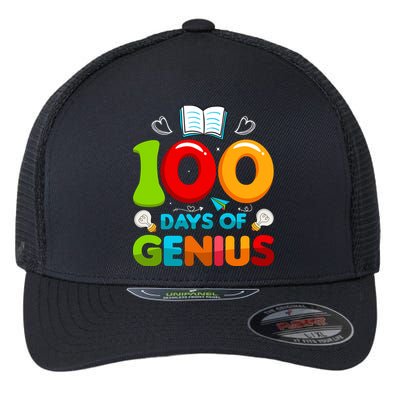 100 Days Of Genius Funny 100th Days Of School Flexfit Unipanel Trucker Cap