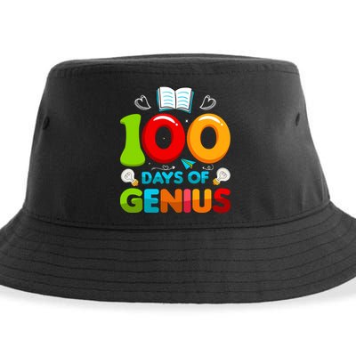 100 Days Of Genius Funny 100th Days Of School Sustainable Bucket Hat