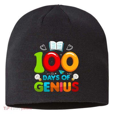 100 Days Of Genius Funny 100th Days Of School Sustainable Beanie