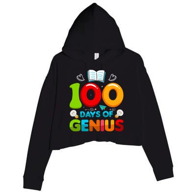100 Days Of Genius Funny 100th Days Of School Crop Fleece Hoodie
