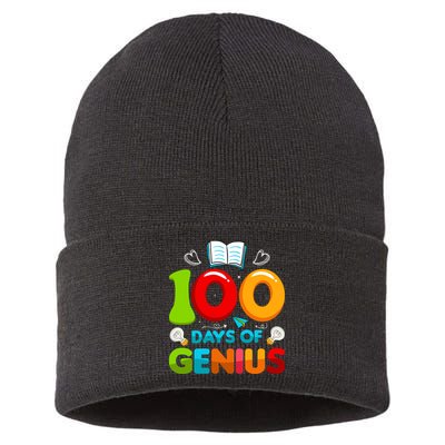 100 Days Of Genius Funny 100th Days Of School Sustainable Knit Beanie