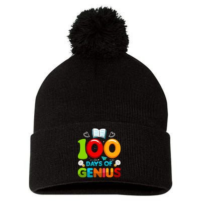 100 Days Of Genius Funny 100th Days Of School Pom Pom 12in Knit Beanie