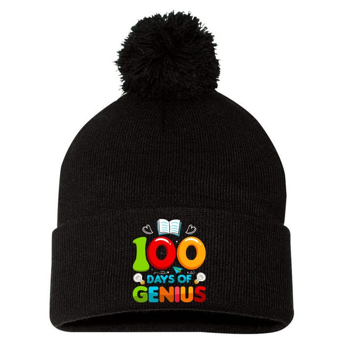 100 Days Of Genius Funny 100th Days Of School Pom Pom 12in Knit Beanie