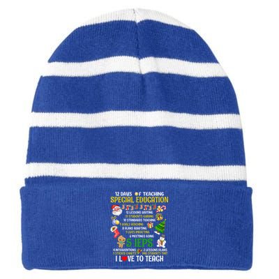 12 Days Of Teaching Special Education Ieps Sped Teacher Xmas Gift Striped Beanie with Solid Band