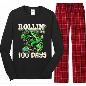 100 Days Of School Teacher 100th Day T Rex Outfit Long Sleeve Pajama Set