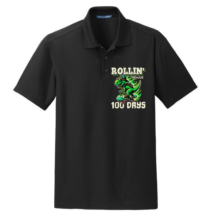 100 Days Of School Teacher 100th Day T Rex Outfit Dry Zone Grid Polo