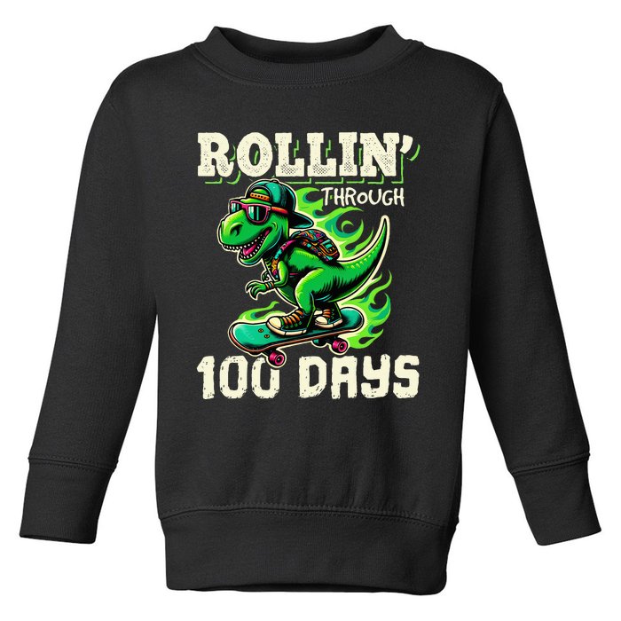 100 Days Of School Teacher 100th Day T Rex Outfit Toddler Sweatshirt