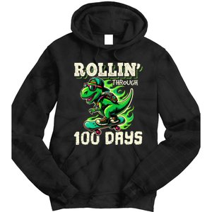 100 Days Of School Teacher 100th Day T Rex Outfit Tie Dye Hoodie