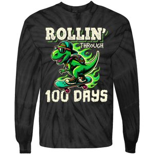 100 Days Of School Teacher 100th Day T Rex Outfit Tie-Dye Long Sleeve Shirt