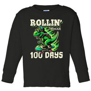 100 Days Of School Teacher 100th Day T Rex Outfit Toddler Long Sleeve Shirt