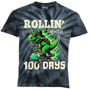 100 Days Of School Teacher 100th Day T Rex Outfit Kids Tie-Dye T-Shirt