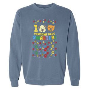 100th Day Of School 100 Pawsome Smarter Dog Cat Paws Garment-Dyed Sweatshirt