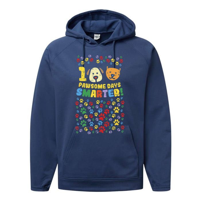 100th Day Of School 100 Pawsome Smarter Dog Cat Paws Performance Fleece Hoodie