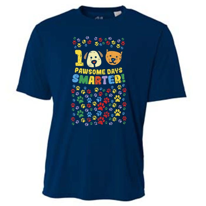 100th Day Of School 100 Pawsome Smarter Dog Cat Paws Cooling Performance Crew T-Shirt