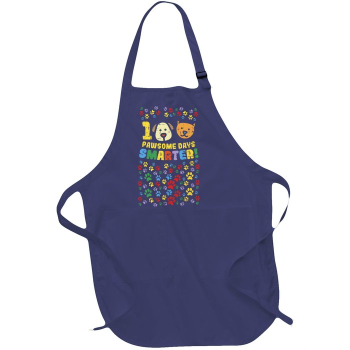 100th Day Of School 100 Pawsome Smarter Dog Cat Paws Full-Length Apron With Pockets