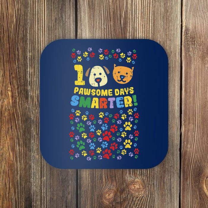 100th Day Of School 100 Pawsome Smarter Dog Cat Paws Coaster