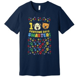 100th Day Of School 100 Pawsome Smarter Dog Cat Paws Premium T-Shirt