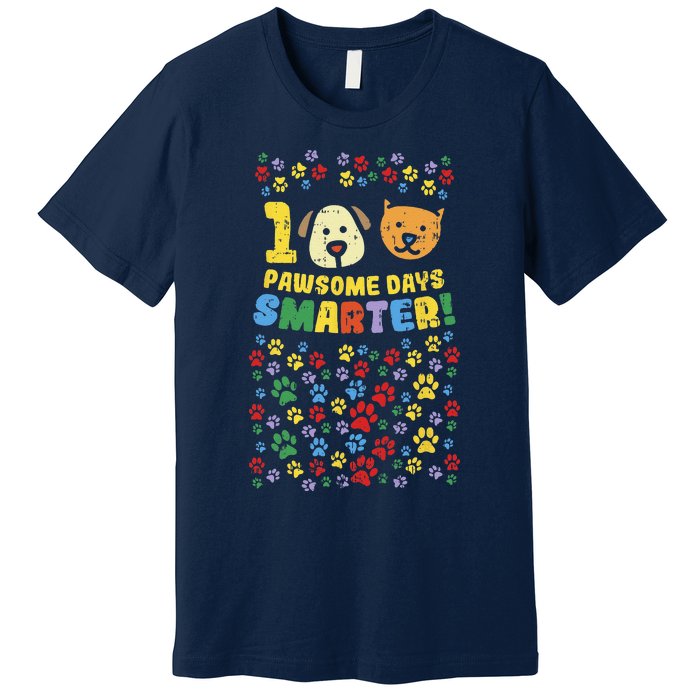 100th Day Of School 100 Pawsome Smarter Dog Cat Paws Premium T-Shirt