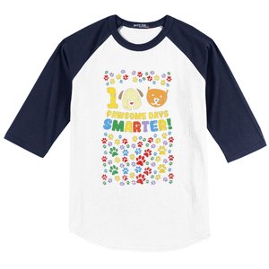 100th Day Of School 100 Pawsome Smarter Dog Cat Paws Baseball Sleeve Shirt