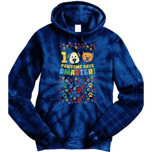 100th Day Of School 100 Pawsome Smarter Dog Cat Paws Tie Dye Hoodie