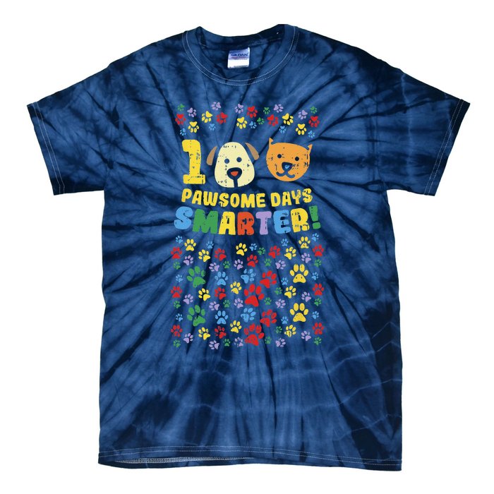 100th Day Of School 100 Pawsome Smarter Dog Cat Paws Tie-Dye T-Shirt