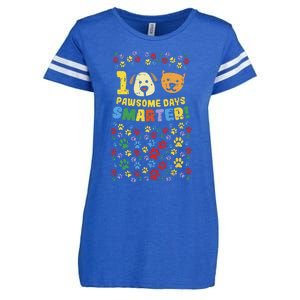 100th Day Of School 100 Pawsome Smarter Dog Cat Paws Enza Ladies Jersey Football T-Shirt