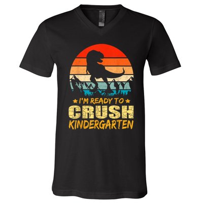 1st Day Of Kindergarten Im Ready To Crush Dinosaur Boy V-Neck T-Shirt