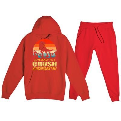 1st Day Of Kindergarten Im Ready To Crush Dinosaur Boy Premium Hooded Sweatsuit Set