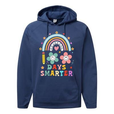 100 Days Of School 100th Day Smarter Rainbow Teacher Performance Fleece Hoodie