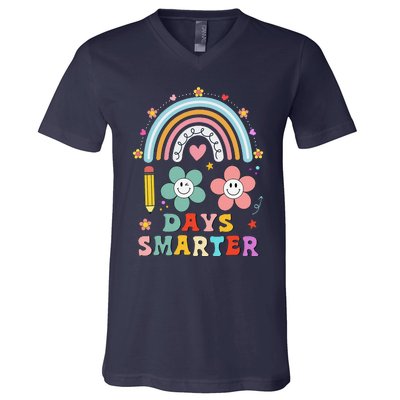 100 Days Of School 100th Day Smarter Rainbow Teacher V-Neck T-Shirt