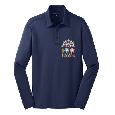 100 Days Of School 100th Day Smarter Rainbow Teacher Silk Touch Performance Long Sleeve Polo