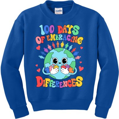 100 Days Of Embracing Differences Autism Awareness Teacher Cool Gift Kids Sweatshirt