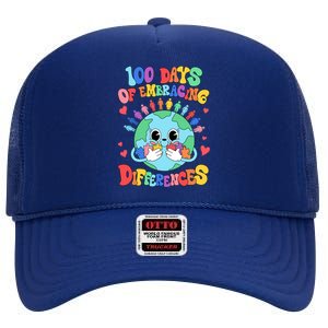 100 Days Of Embracing Differences Autism Awareness Teacher Cool Gift High Crown Mesh Back Trucker Hat