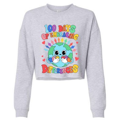 100 Days Of Embracing Differences Autism Awareness Teacher Cool Gift Cropped Pullover Crew