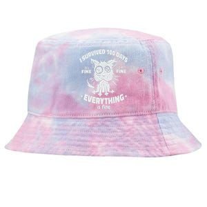 100th Day Of School Students I Survived 100 Days Cat Tie-Dyed Bucket Hat