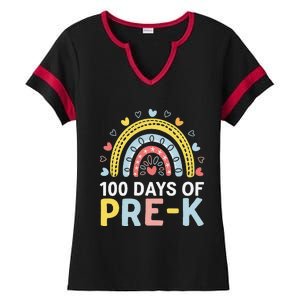 100 Days Of Pre K Rainbow Happy 100th Day Of School Teacher Ladies Halftime Notch Neck Tee