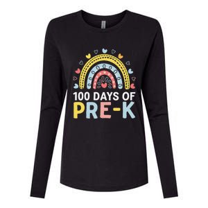 100 Days Of Pre K Rainbow Happy 100th Day Of School Teacher Womens Cotton Relaxed Long Sleeve T-Shirt