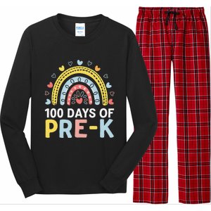 100 Days Of Pre K Rainbow Happy 100th Day Of School Teacher Long Sleeve Pajama Set